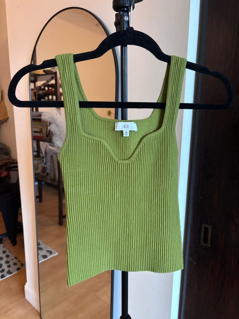 NSR Ribbed Scoop Neck Tank Top in Olive